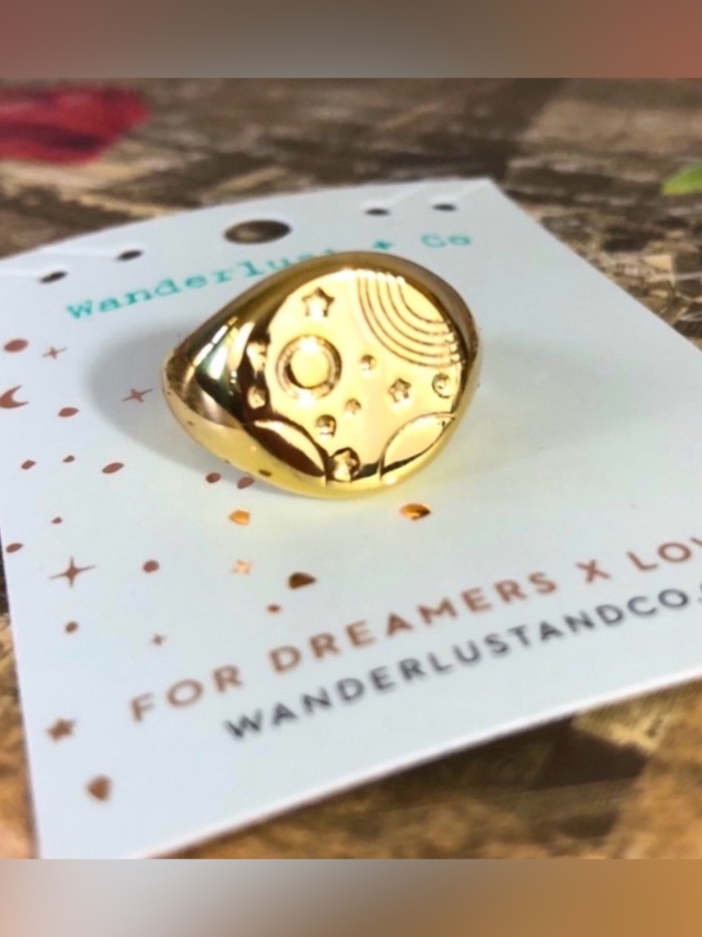 NWT Wanderlust + Co Gold Celestial Dome Ring 7 adjustable